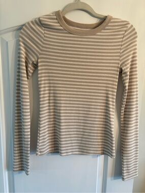 SO Beige and White Striped Long-Sleeve Tee